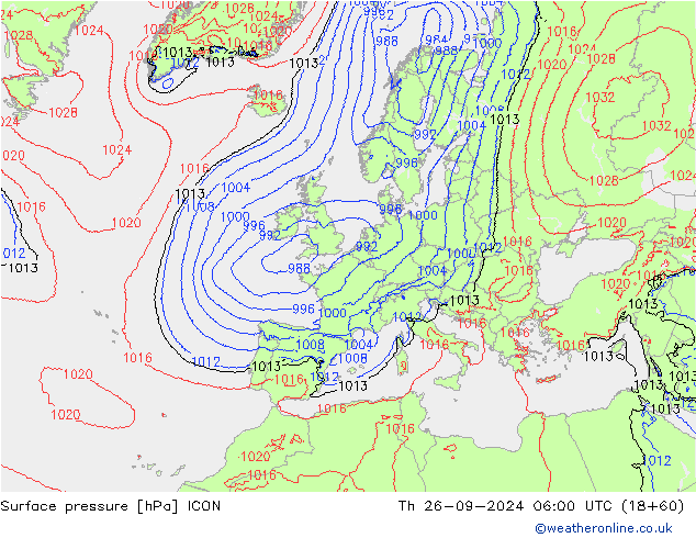 Surface pressure ICON Th 26.09.2024 06 UTC