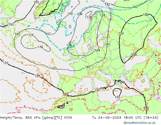 Height/Temp. 850 hPa ICON Di 24.09.2024 18 UTC