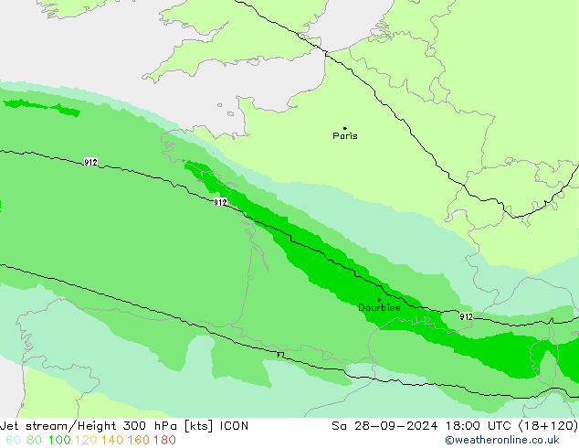 Jet stream/Height 300 hPa ICON Sa 28.09.2024 18 UTC