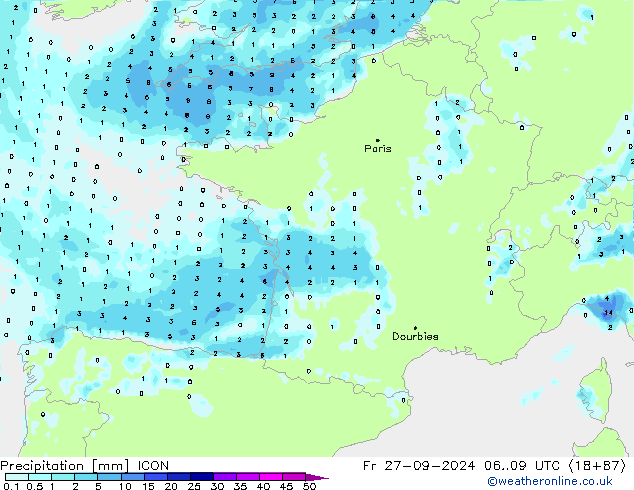 Precipitación ICON vie 27.09.2024 09 UTC