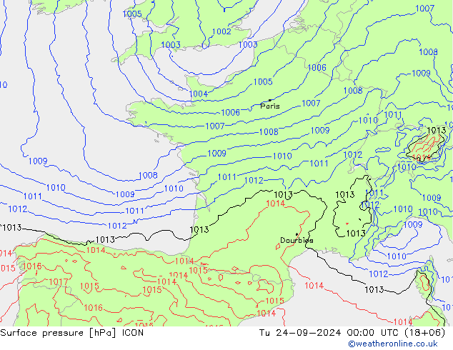 Surface pressure ICON Tu 24.09.2024 00 UTC