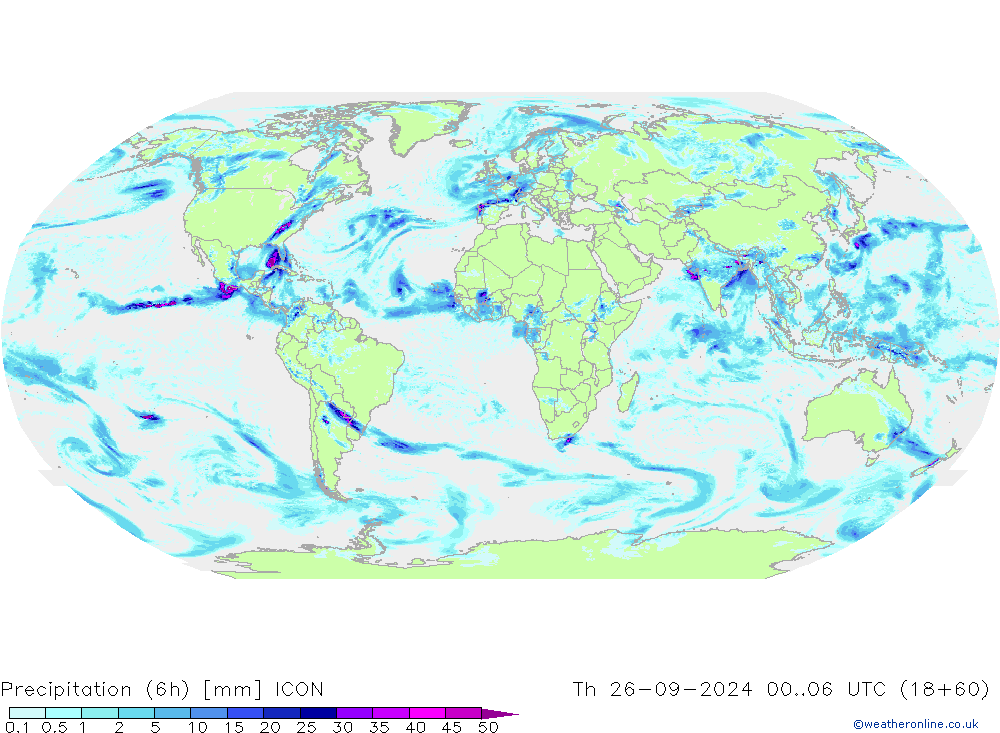 осадки (6h) ICON чт 26.09.2024 06 UTC