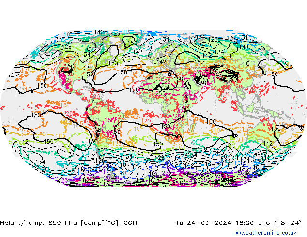 Height/Temp. 850 гПа ICON вт 24.09.2024 18 UTC