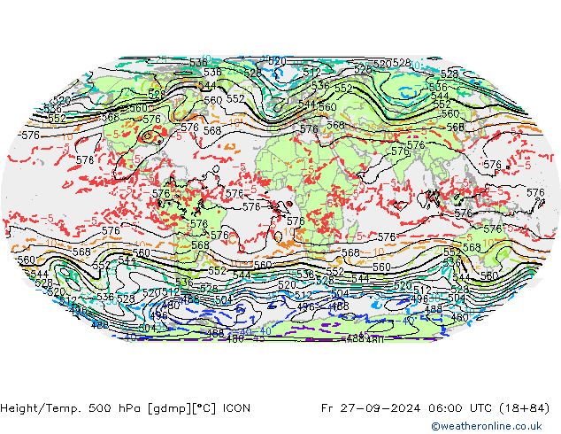 Height/Temp. 500 hPa ICON Fr 27.09.2024 06 UTC