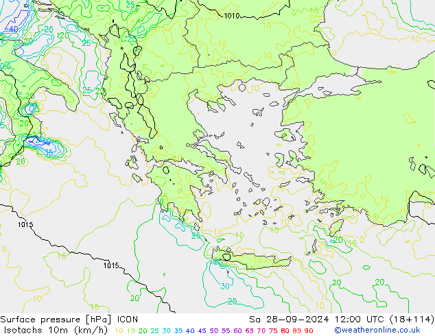 Isotachs (kph) ICON So 28.09.2024 12 UTC