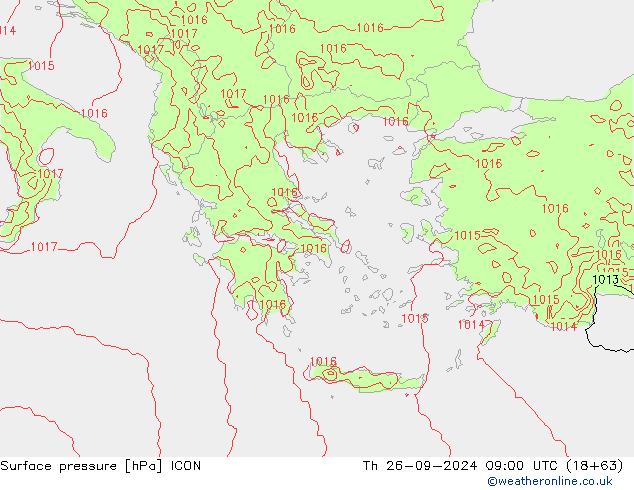 Yer basıncı ICON Per 26.09.2024 09 UTC