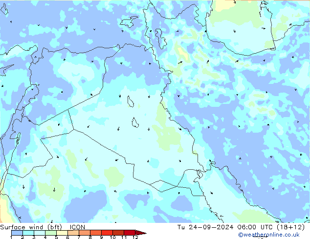  10 m (bft) ICON  24.09.2024 06 UTC