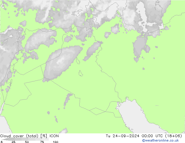 Cloud cover (total) ICON Tu 24.09.2024 00 UTC