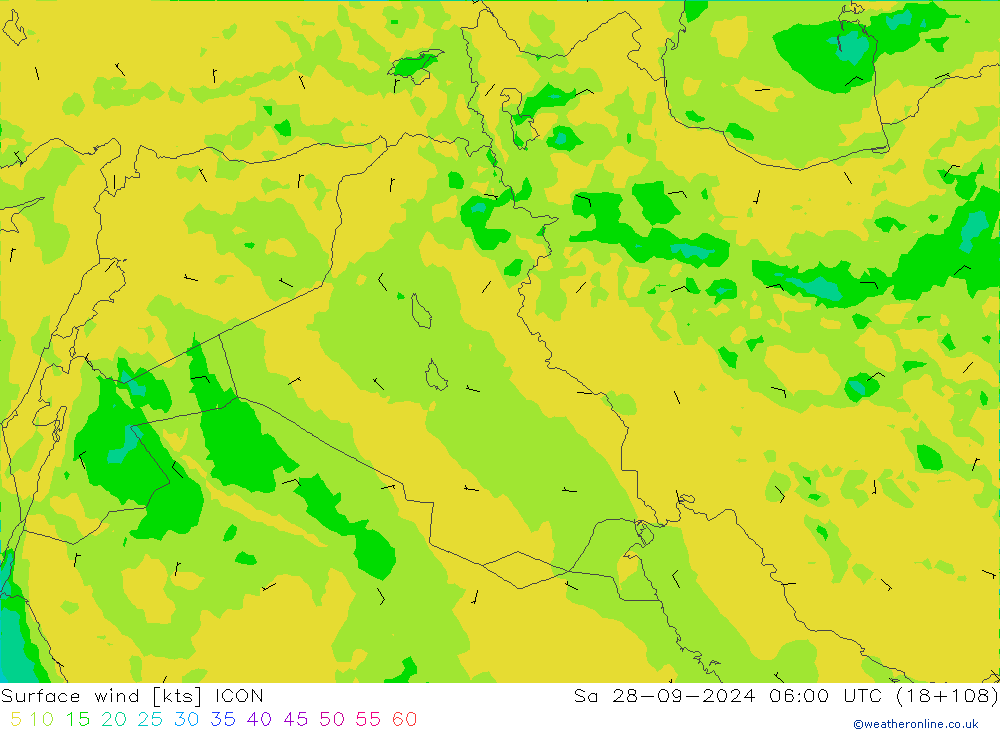 Vent 10 m ICON sam 28.09.2024 06 UTC