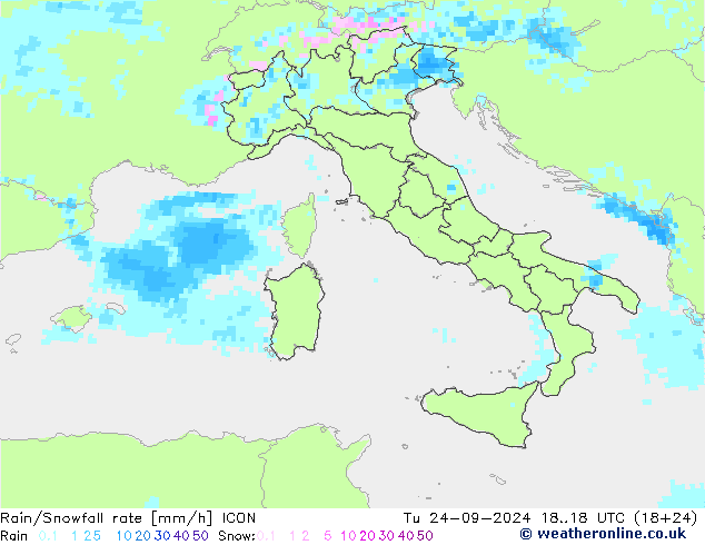 Rain/Snowfall rate ICON mar 24.09.2024 18 UTC