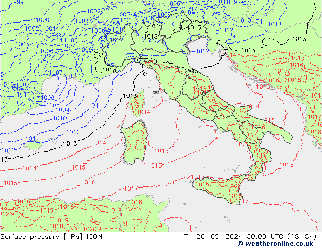 Surface pressure ICON Th 26.09.2024 00 UTC