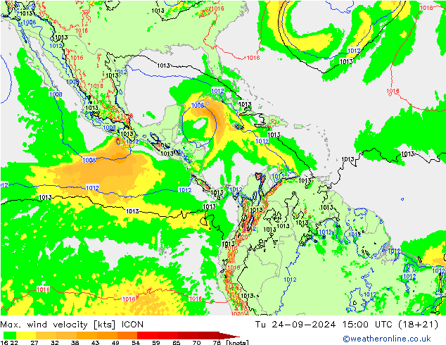 Max. wind velocity ICON mar 24.09.2024 15 UTC