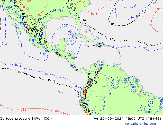 pressão do solo ICON Qua 25.09.2024 18 UTC