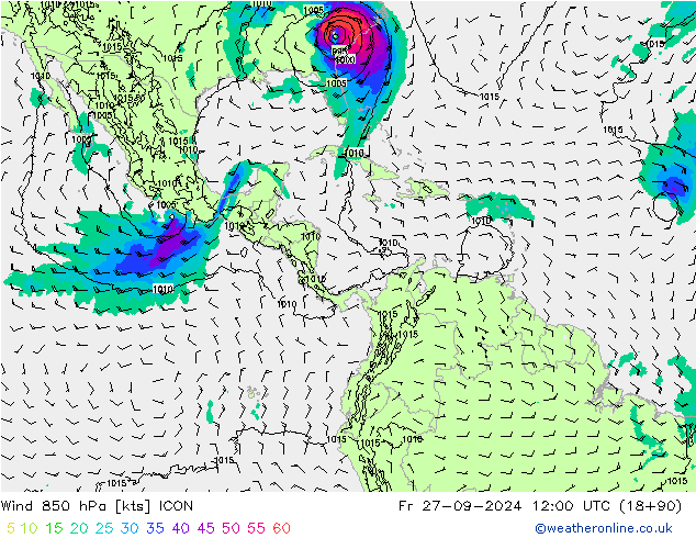 Wind 850 hPa ICON Fr 27.09.2024 12 UTC