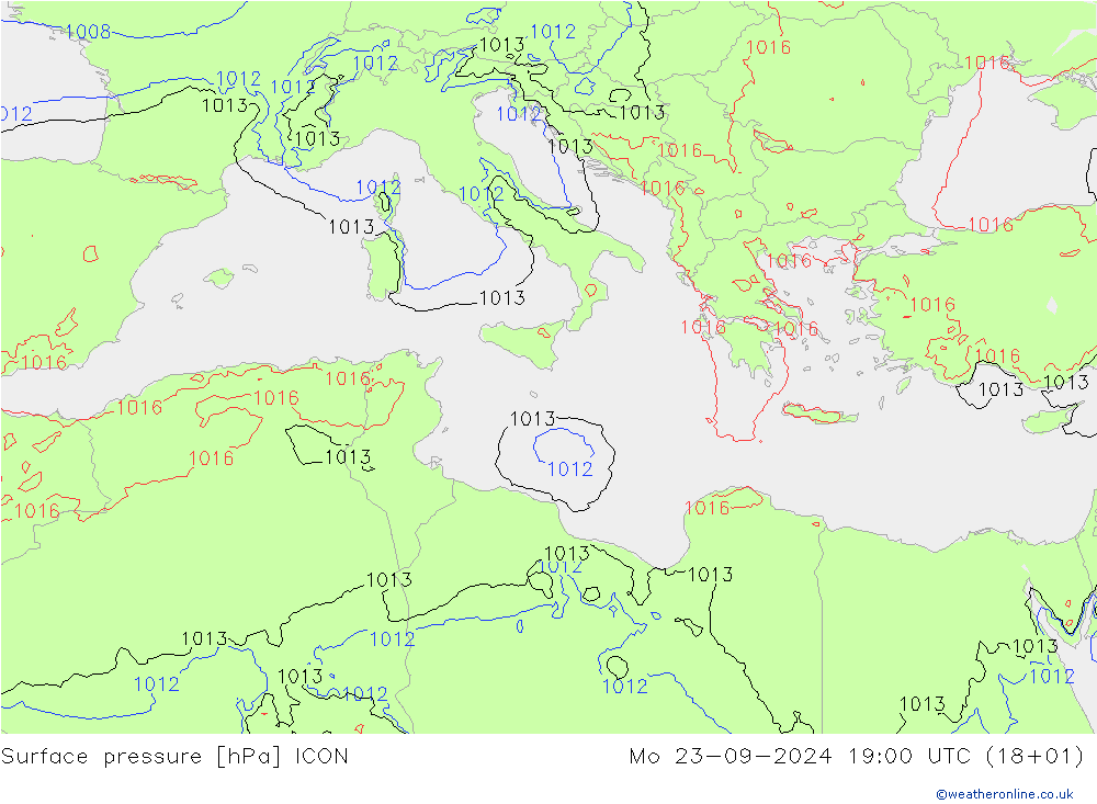 приземное давление ICON пн 23.09.2024 19 UTC