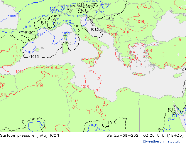 pression de l'air ICON mer 25.09.2024 03 UTC