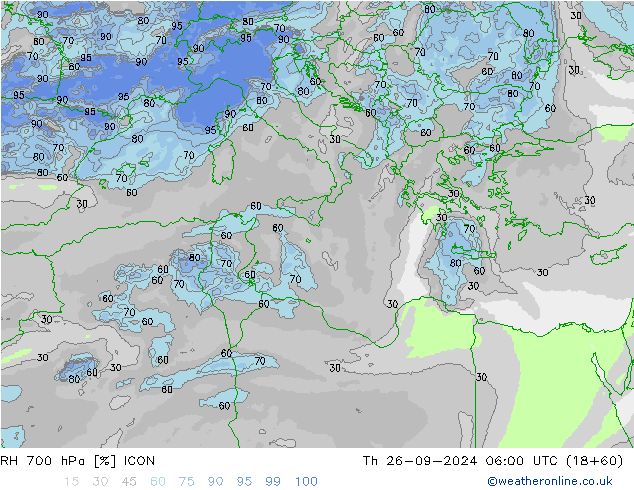 RH 700 hPa ICON Th 26.09.2024 06 UTC