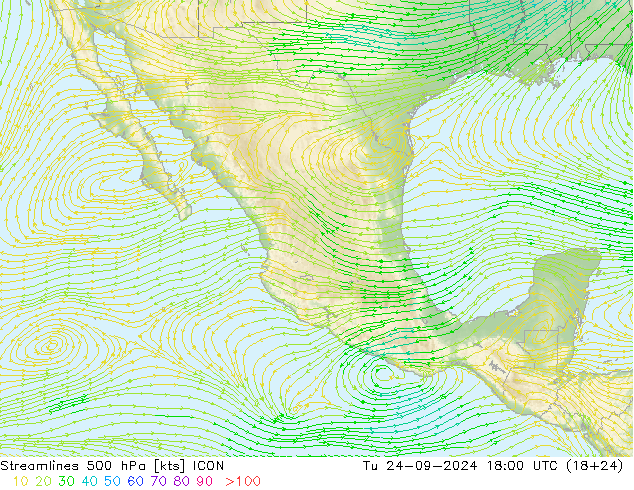 Stroomlijn 500 hPa ICON di 24.09.2024 18 UTC