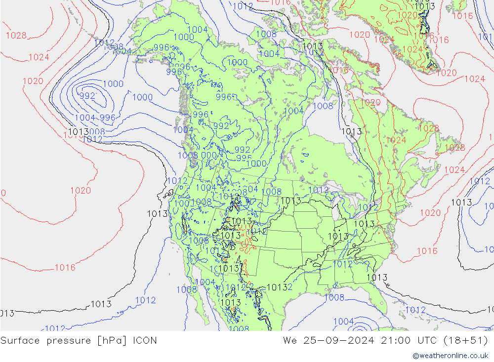 Luchtdruk (Grond) ICON wo 25.09.2024 21 UTC