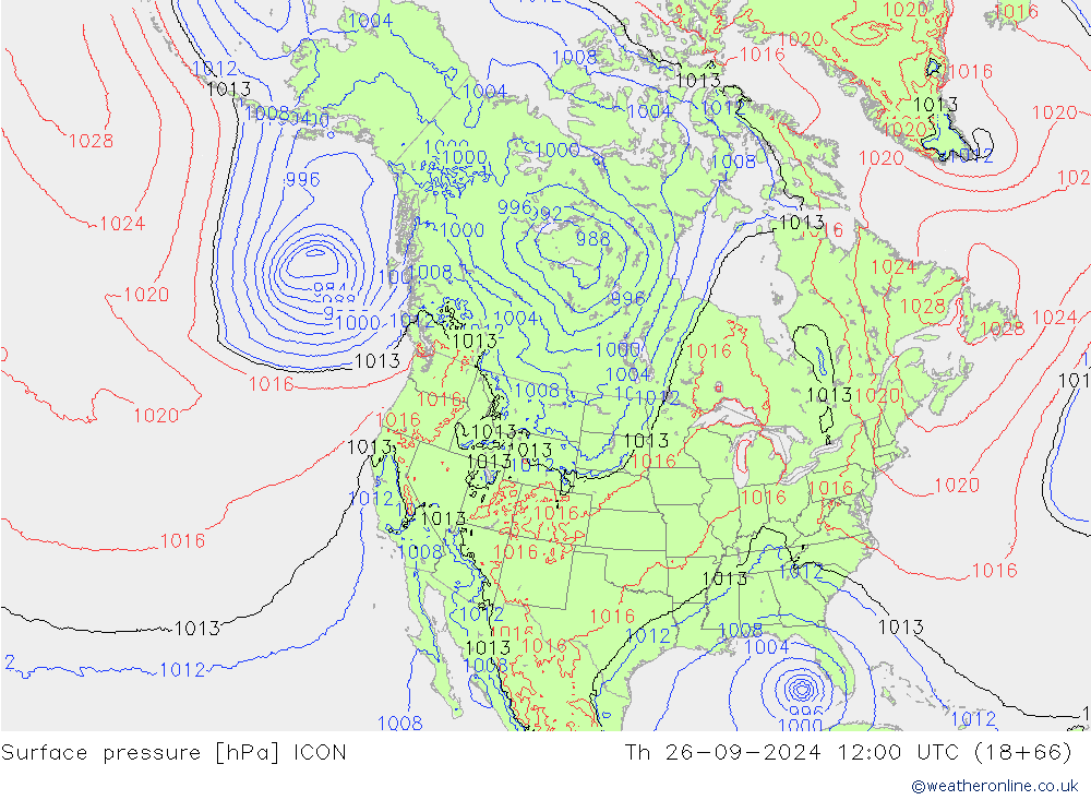 Surface pressure ICON Th 26.09.2024 12 UTC