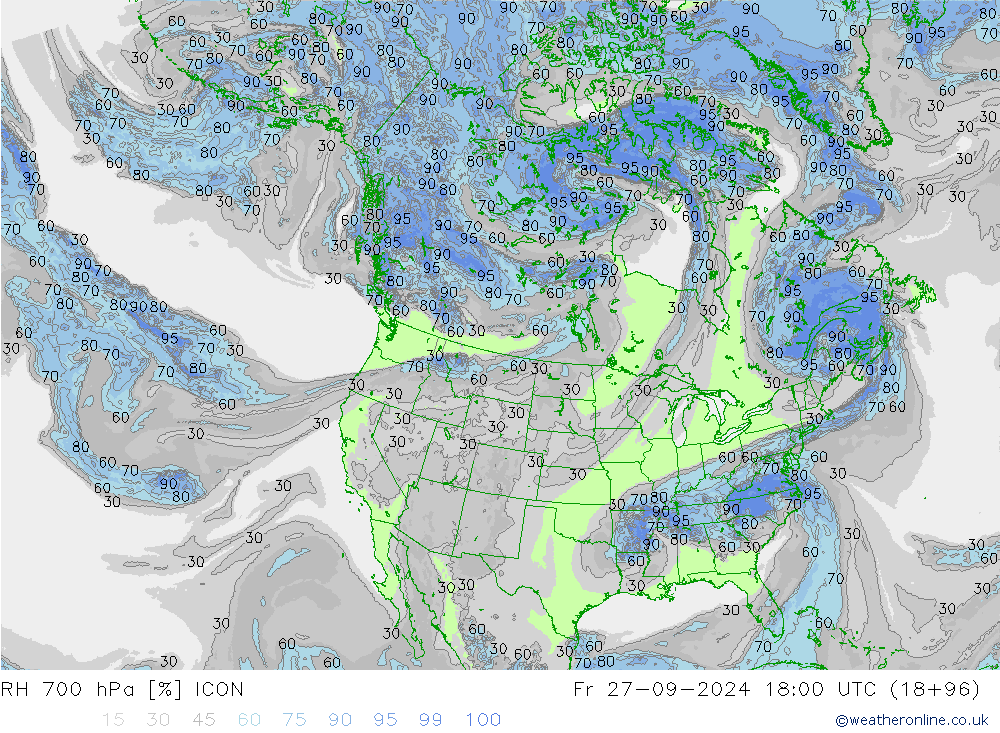 RH 700 hPa ICON Fr 27.09.2024 18 UTC