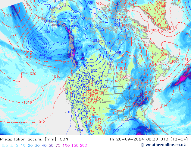 Precipitation accum. ICON  26.09.2024 00 UTC