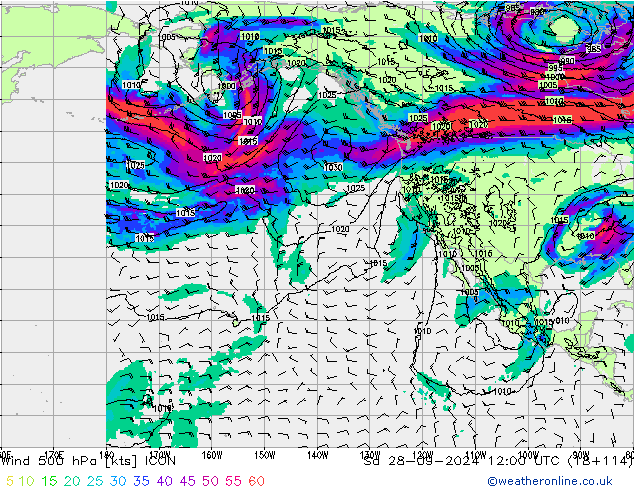 Viento 500 hPa ICON sáb 28.09.2024 12 UTC