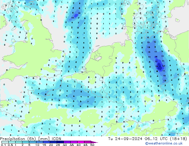 Précipitation (6h) ICON mar 24.09.2024 12 UTC