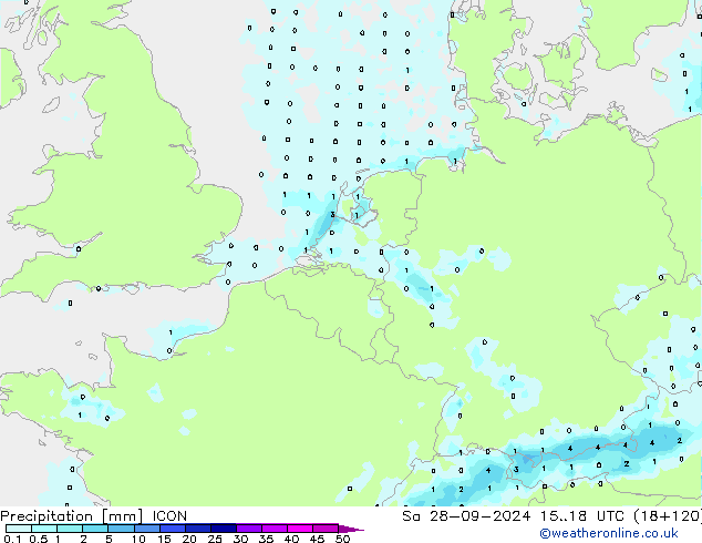 Neerslag ICON za 28.09.2024 18 UTC