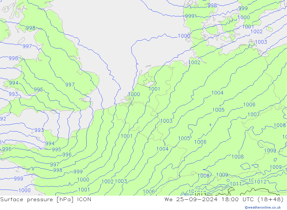 приземное давление ICON ср 25.09.2024 18 UTC