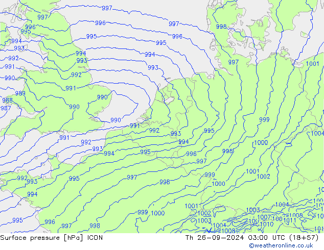 Surface pressure ICON Th 26.09.2024 03 UTC