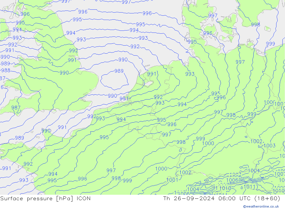 приземное давление ICON чт 26.09.2024 06 UTC