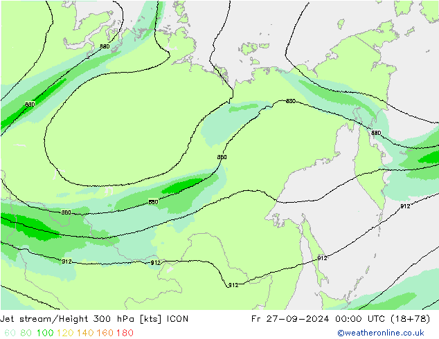 Jet stream/Height 300 hPa ICON Fr 27.09.2024 00 UTC