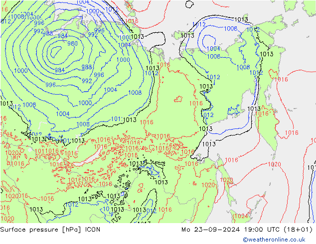 Surface pressure ICON Mo 23.09.2024 19 UTC