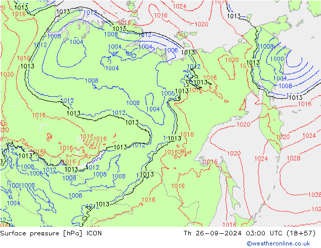 Surface pressure ICON Th 26.09.2024 03 UTC