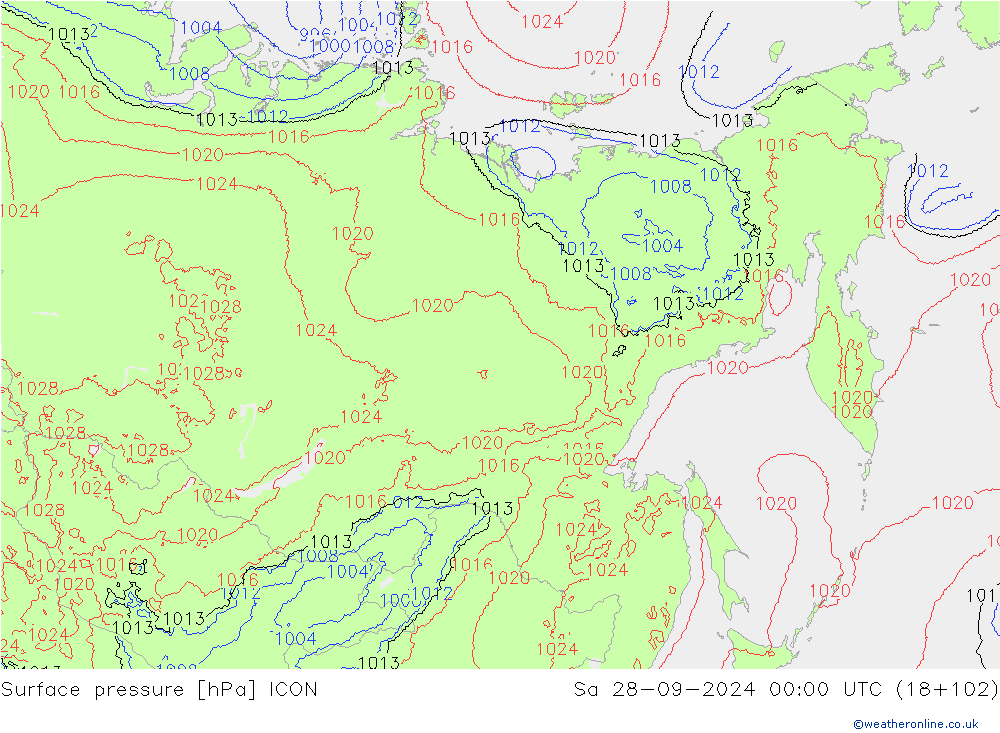 Atmosférický tlak ICON So 28.09.2024 00 UTC