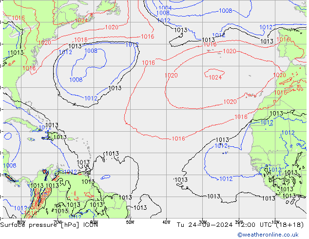 приземное давление ICON вт 24.09.2024 12 UTC