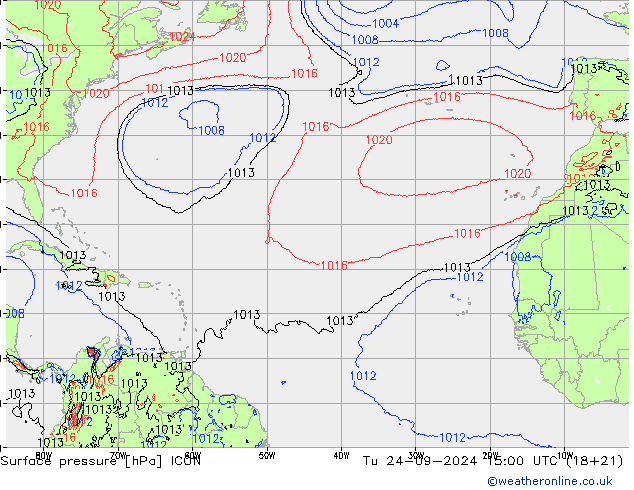 Atmosférický tlak ICON Út 24.09.2024 15 UTC