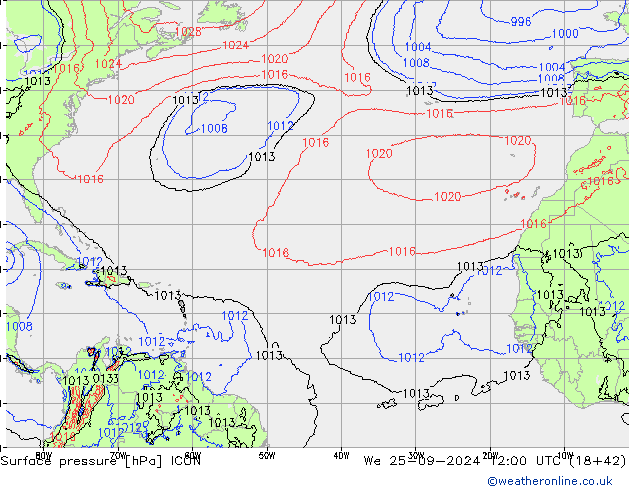 Surface pressure ICON We 25.09.2024 12 UTC