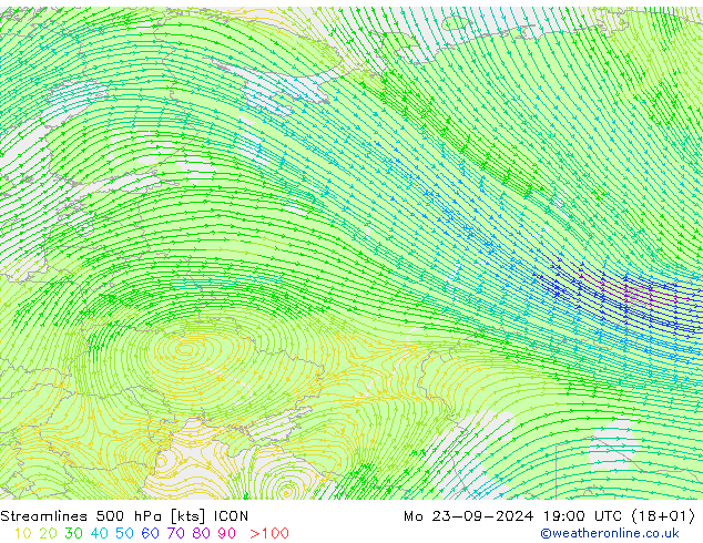 Streamlines 500 hPa ICON Po 23.09.2024 19 UTC