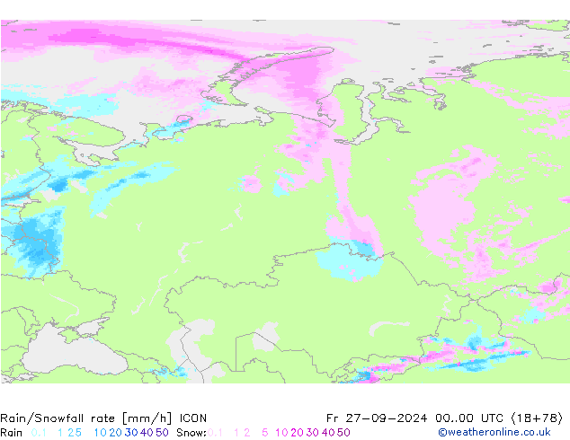 Rain/Snowfall rate ICON Fr 27.09.2024 00 UTC