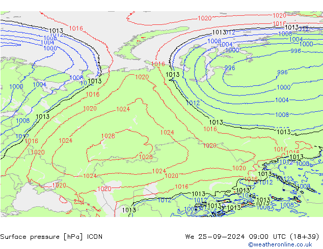 Pressione al suolo ICON mer 25.09.2024 09 UTC