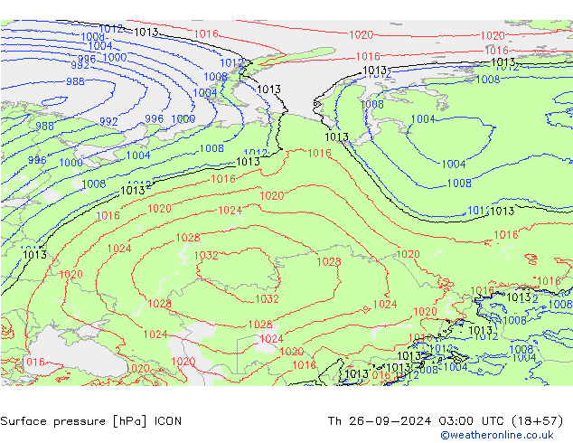 pressão do solo ICON Qui 26.09.2024 03 UTC