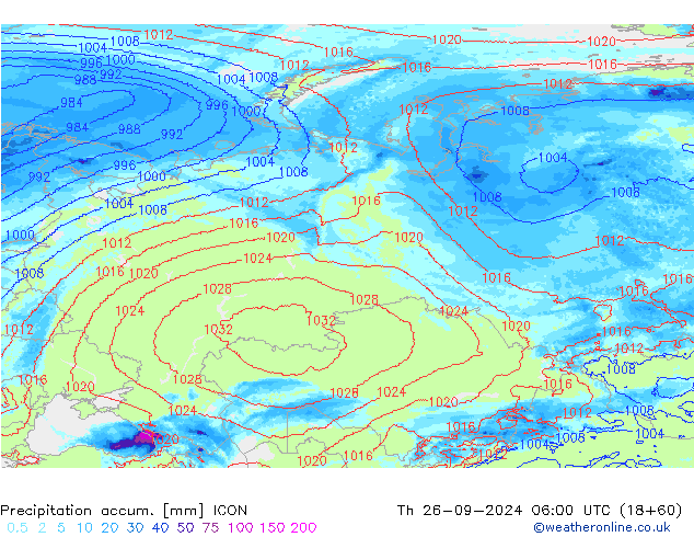 Totale neerslag ICON do 26.09.2024 06 UTC