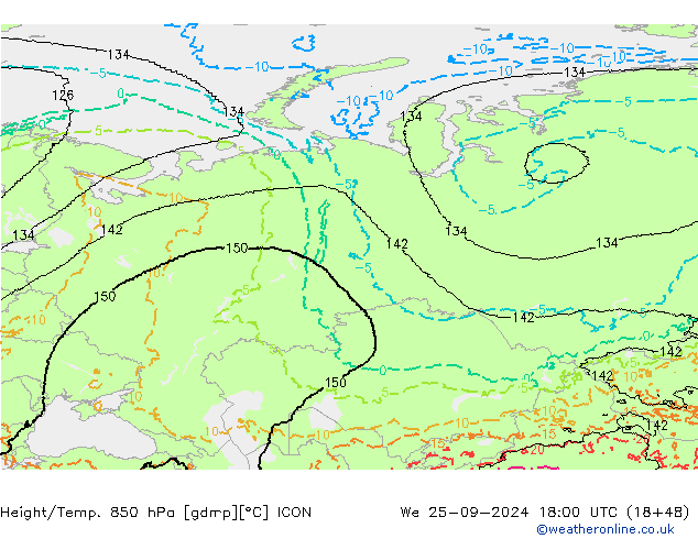 Height/Temp. 850 hPa ICON  25.09.2024 18 UTC