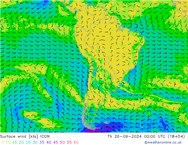 Wind 10 m ICON do 26.09.2024 00 UTC