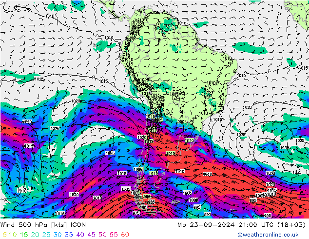 Wind 500 hPa ICON Mo 23.09.2024 21 UTC