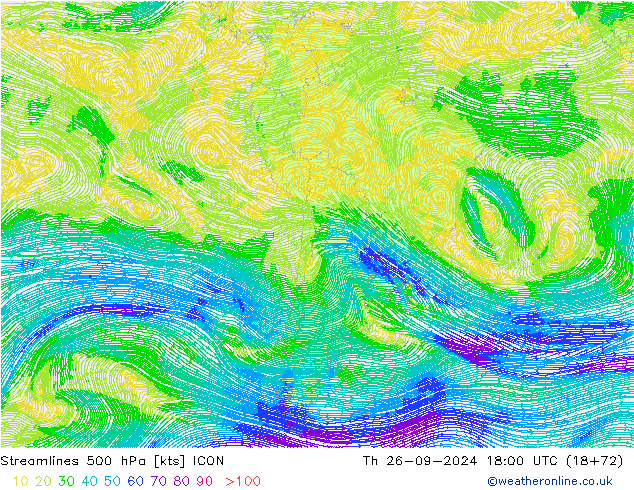 Streamlines 500 hPa ICON Th 26.09.2024 18 UTC