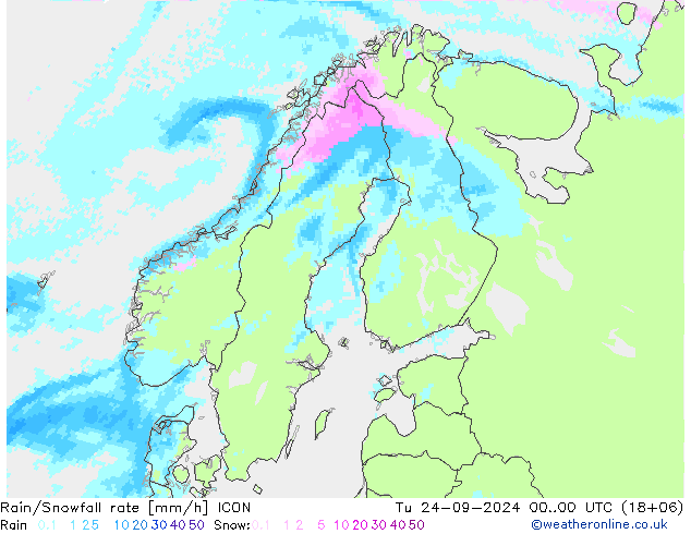 Rain/Snowfall rate ICON 星期二 24.09.2024 00 UTC