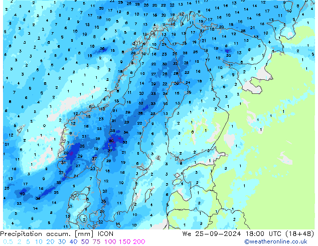 Precipitation accum. ICON We 25.09.2024 18 UTC